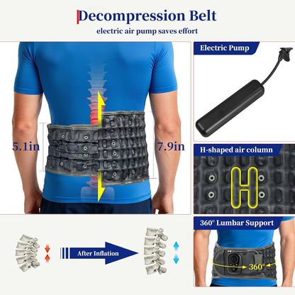Red Light Massage Decompression Belt for Instant Lower Back Pain Relief, Pump up Lumbar Support Brace Inflatable Back Reliever with Electric Pump, One Sizes Fits 29-49 Waist