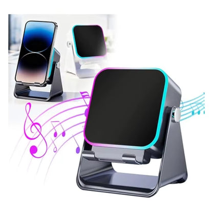 5-in-1 Wireless Induction Bluetooth Speaker | Adjustable Phone Stand with Ambient Light & Emergency Charger