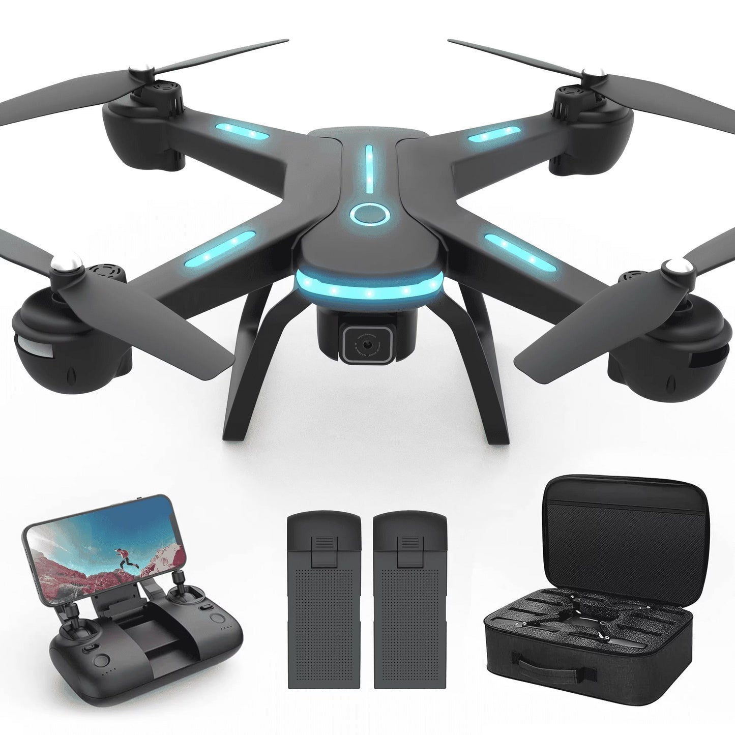JY03 HD Camera Drone | FPV RC Quadcopter with Optical Flow Positioning & LED Lights (Black)