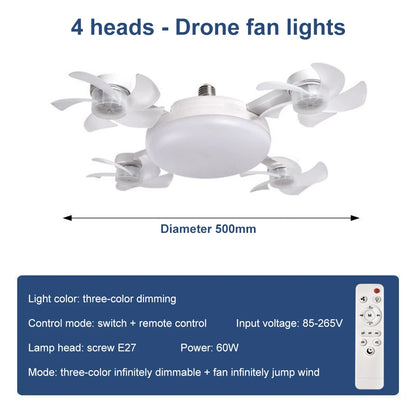 E27 Drone-Design 2-in-1 Ceiling Fan Light (60W) | Screw-in LED Fan Lamp with Remote Control