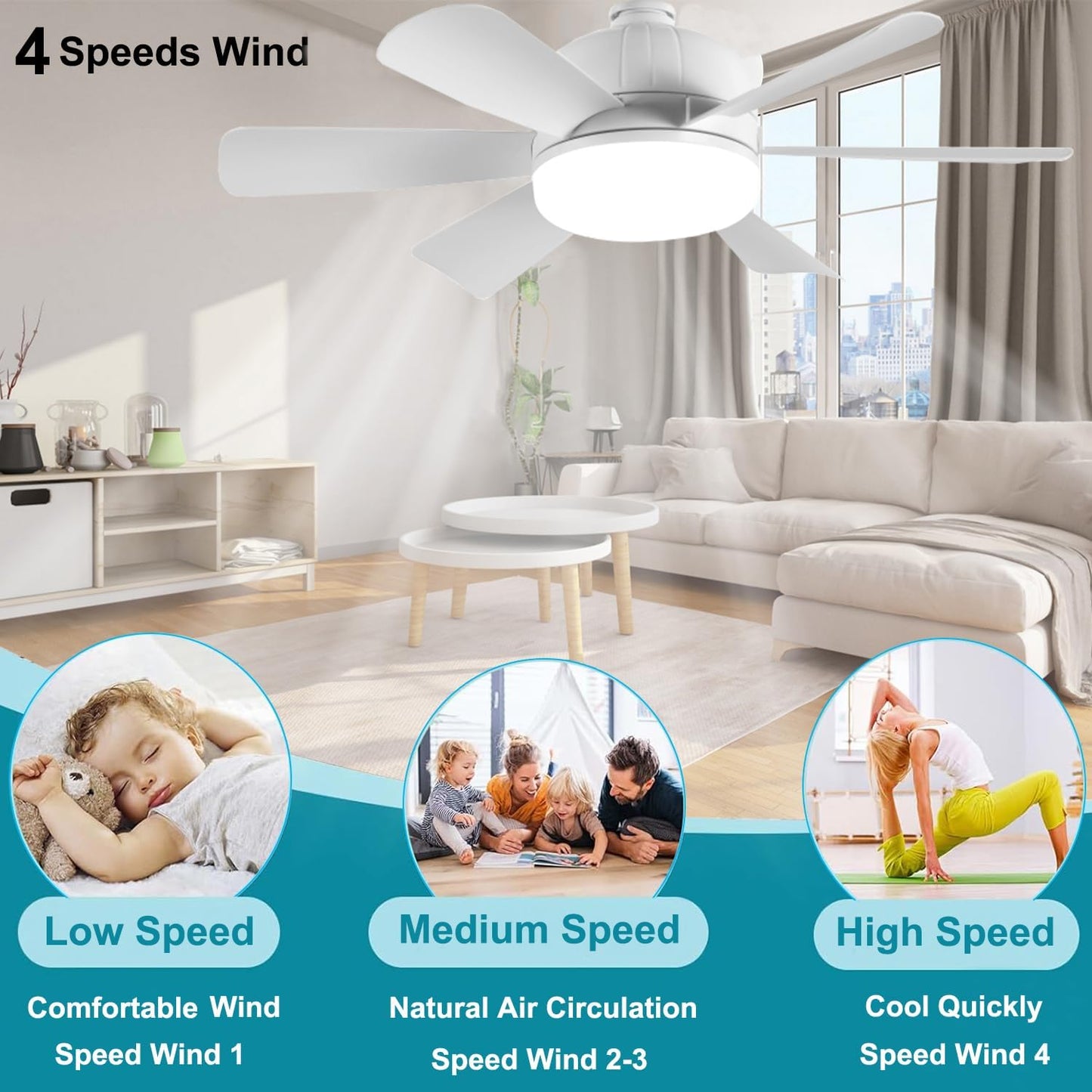 2-Pack Socket Fan Light (18-Inch) | Screw-in LED Ceiling Fan with Remote & Dimmable Light