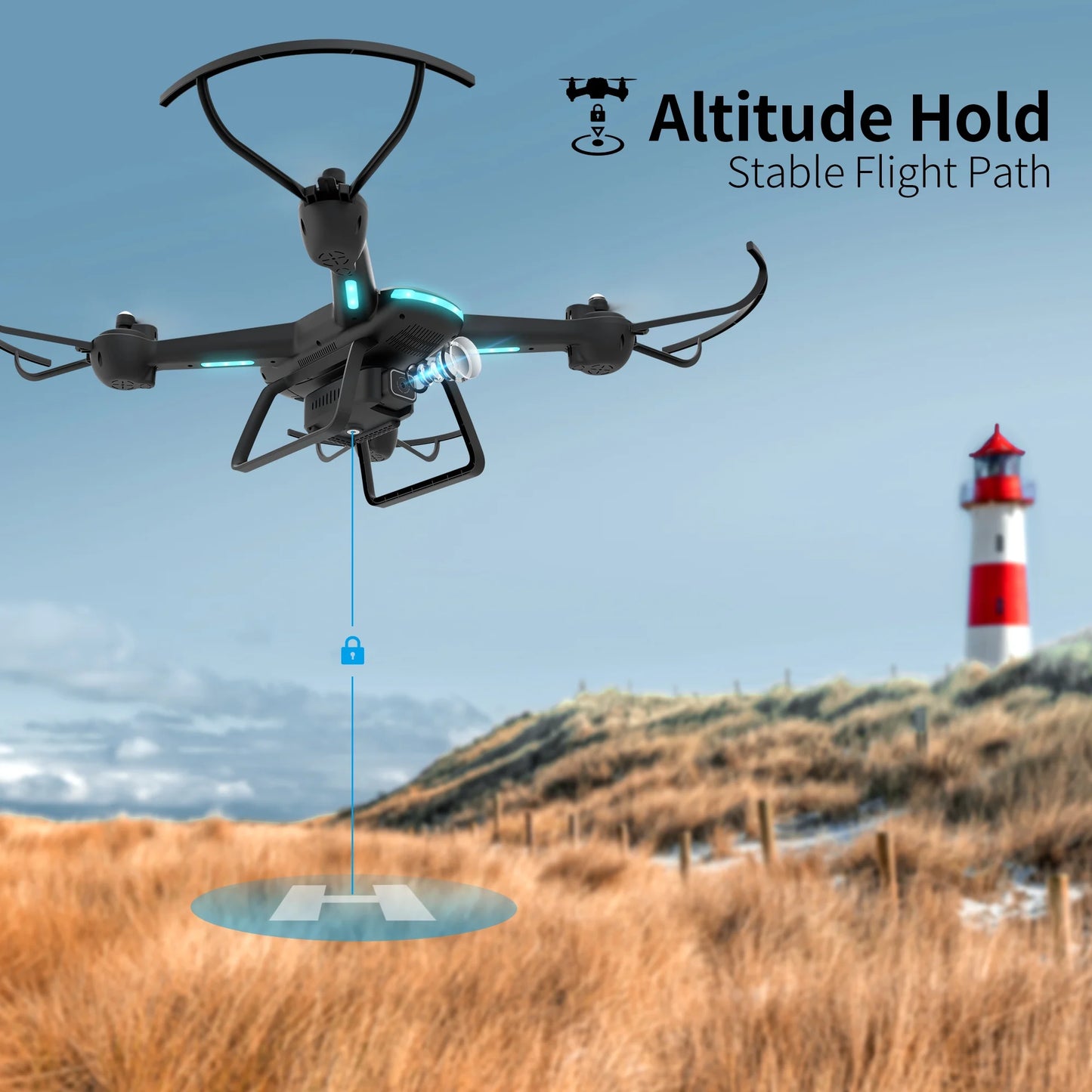JY03 HD Camera Drone | FPV RC Quadcopter with Optical Flow Positioning & LED Lights (Black)