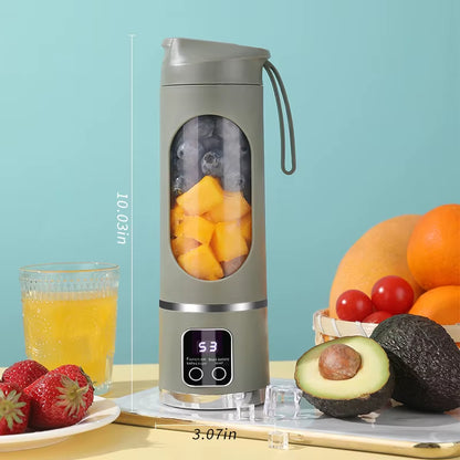 10-Blade Portable Fruit Juicer (450ml) | 3-Speed USB Rechargeable Personal Blender & Ice Crusher