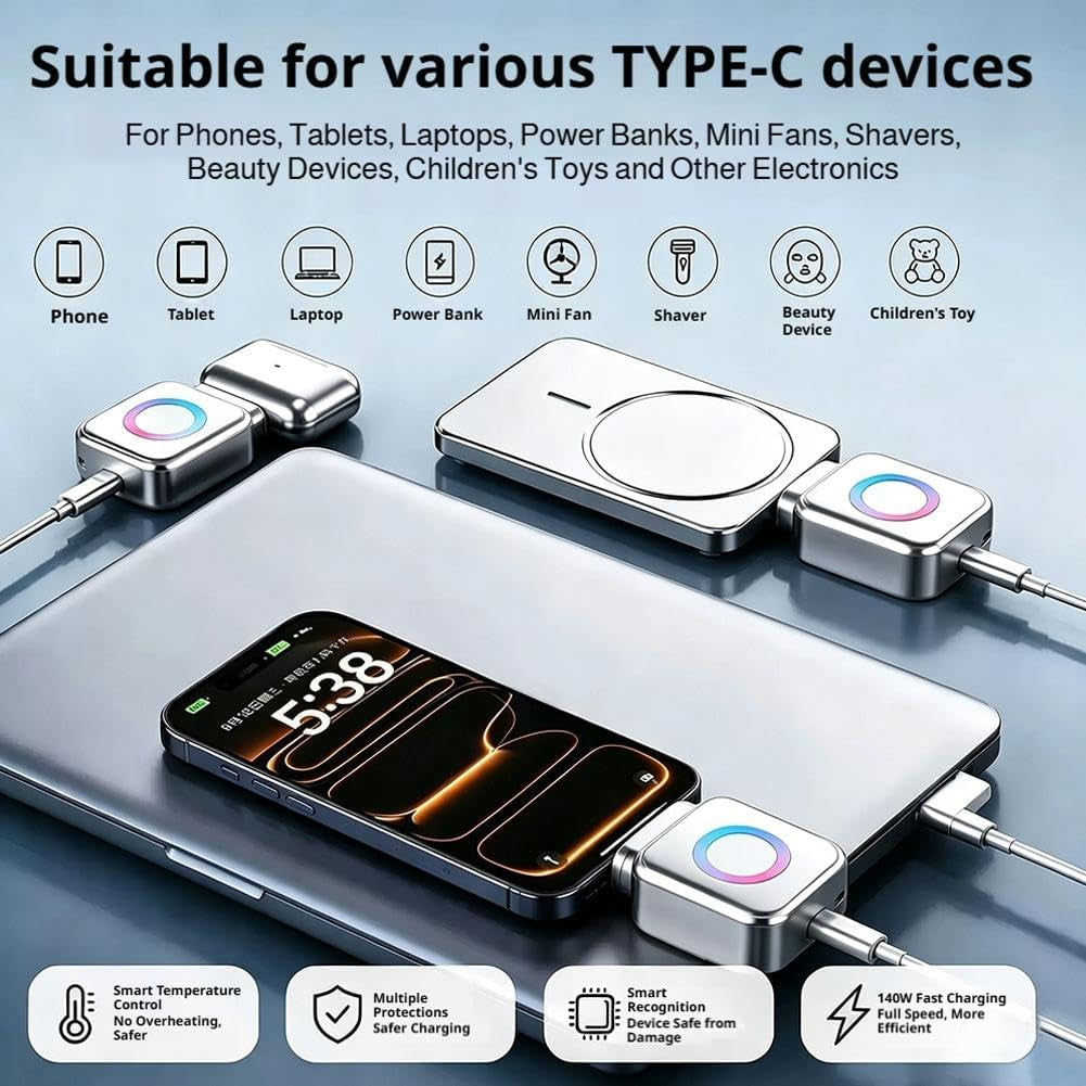 Stop Charge Smart Charger, 2026 New Auto Disconnect Charging Cable Protector, Fast 140W Charger, LED Digital Display, Overcharge Protection Adapter for Phone Laptop Tablet USB Charging Cable