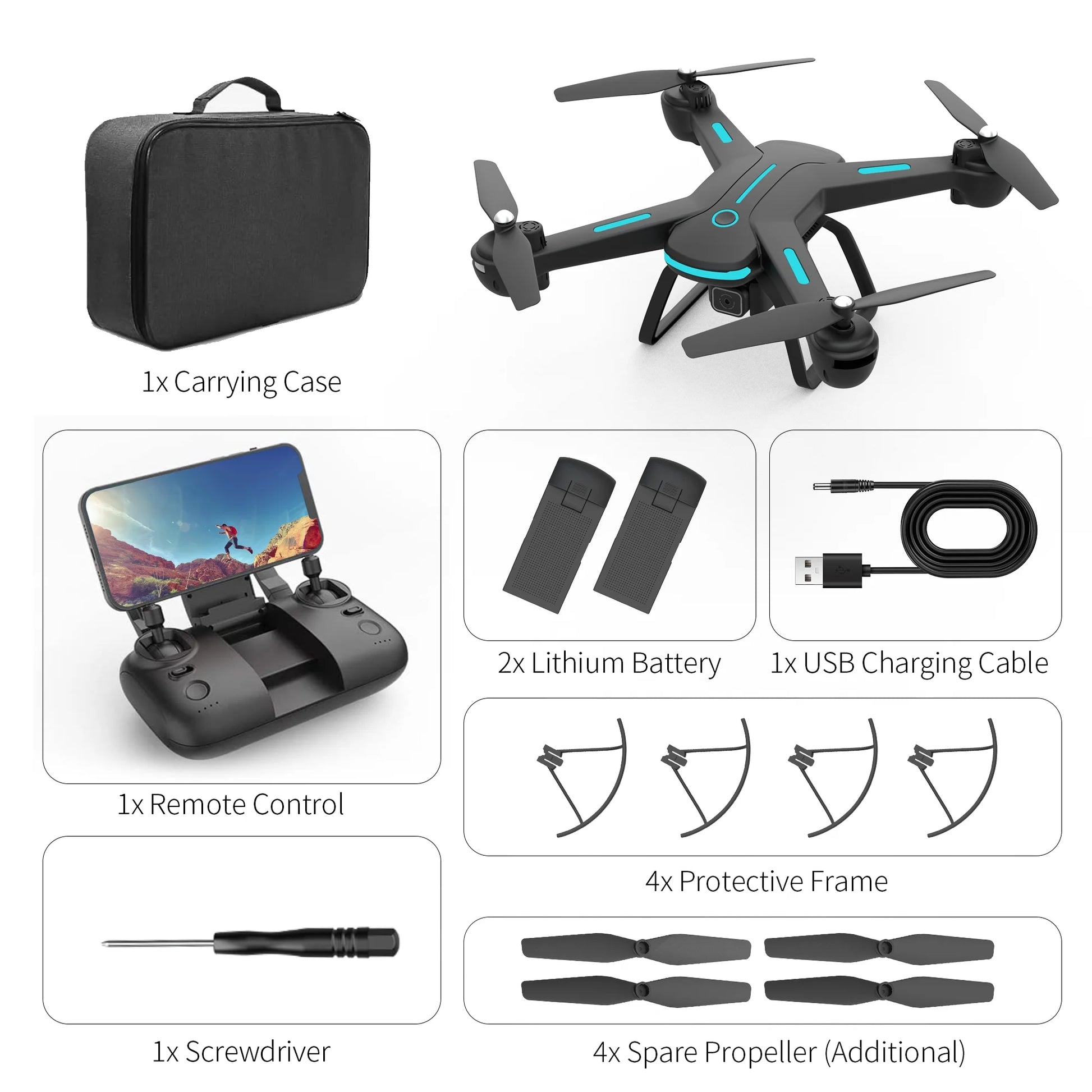 JY03 HD Camera Drone | FPV RC Quadcopter with Optical Flow Positioning & LED Lights (Black)