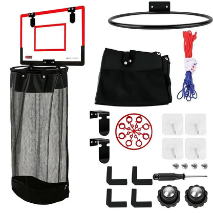 Laundry Basket with Basketball Hoop and Zipper Bottom Breathable Mesh Storage Bag Hanging Organizer for Dirty Clothes