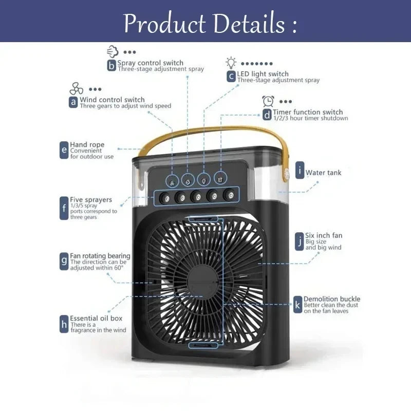 3-in-1 Portable Mini Air Cooler Fan – Personal Air Conditioner, Humidifier & LED Night Light for Home and Office