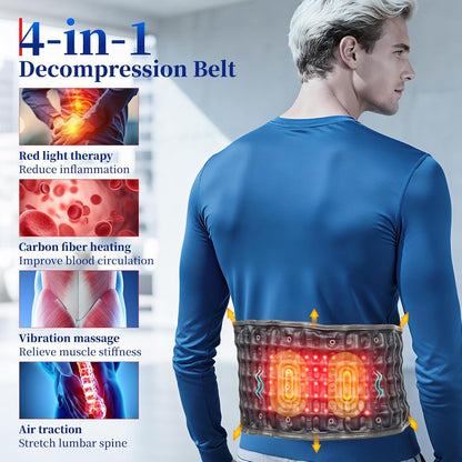 Red Light Massage Decompression Belt for Instant Lower Back Pain Relief, Pump up Lumbar Support Brace Inflatable Back Reliever with Electric Pump, One Sizes Fits 29-49 Waist