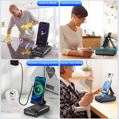 3-in-1 Cell Phone Stand with Bluetooth Speaker & Fast Wireless Charger | Desktop Charging Station