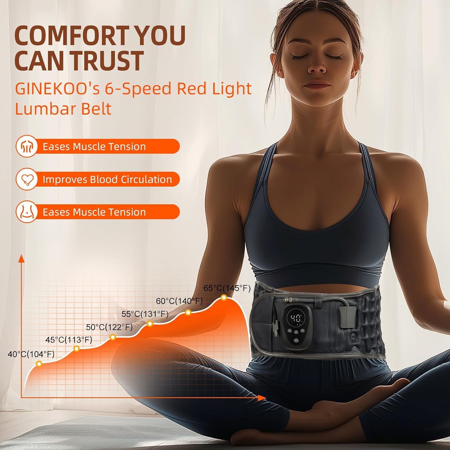 Red Light Decompression Back Belt with Massage for Back Pain Relief | Vibration Massage, Electric Pump, Cordless Inflatable Back Brace for Men Women, One Size Fits 29–49” Waist, Dark Blue