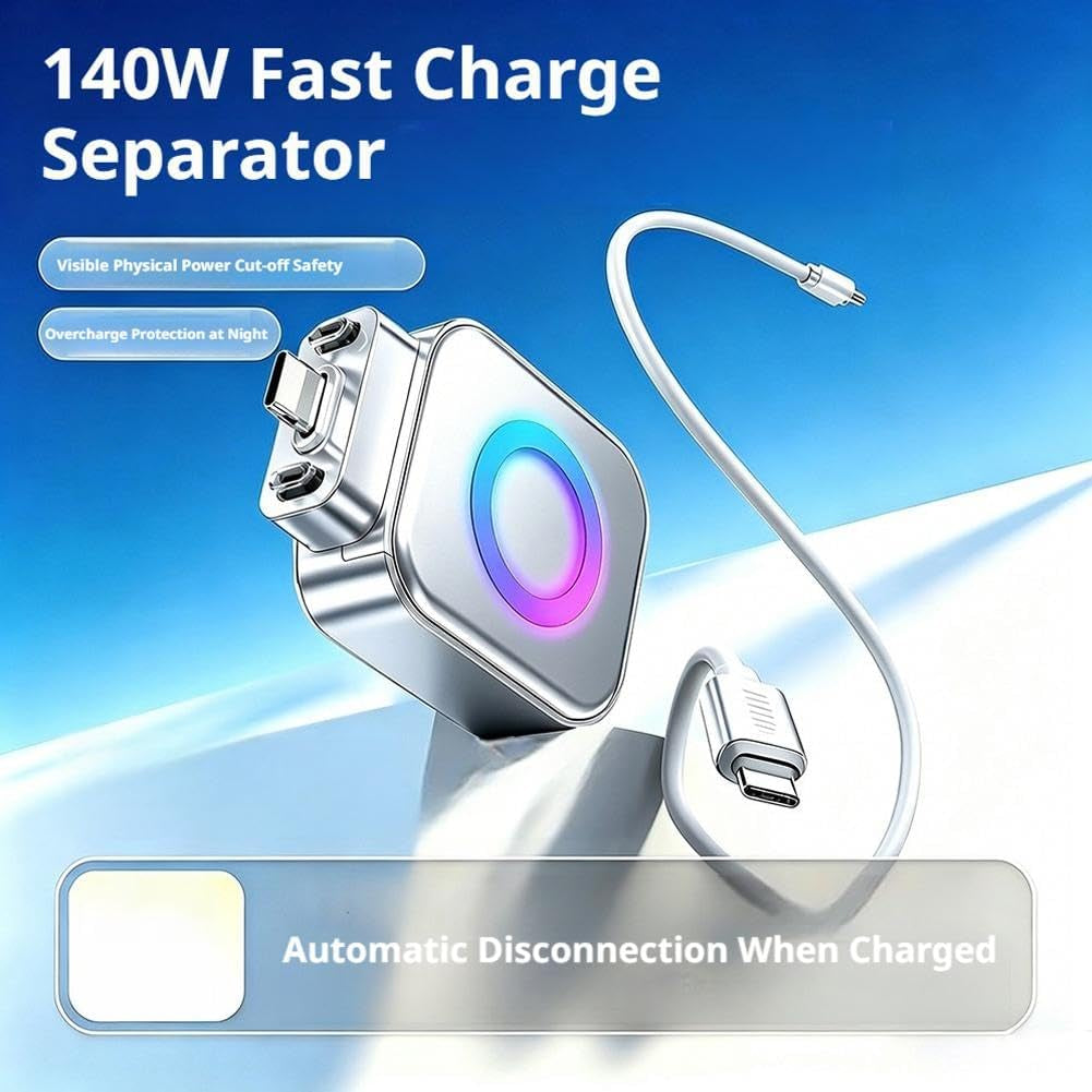 Stop Charge Smart Charger, 2026 New Auto Disconnect Charging Cable Protector, Fast 140W Charger, LED Digital Display, Overcharge Protection Adapter for Phone Laptop Tablet USB Charging Cable