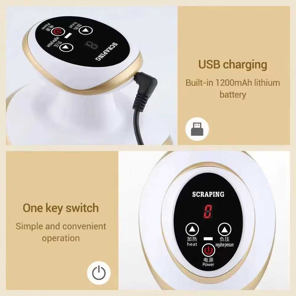 Home Electric Guasha Scraping Massage Cupping Body Massager Vacuum Cans Suction Cup Heating Fat Burner Anti-Cellulite Massager
