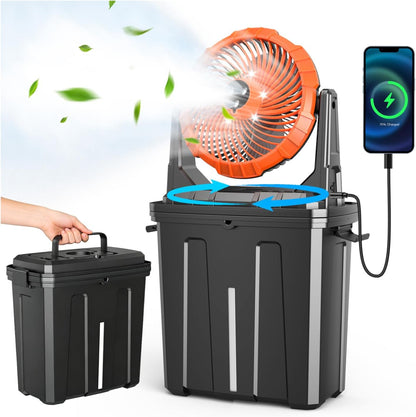 2026 Upgraded 10″ 9L Oscillating Portable Misting Fan with Light, [Max 55Hrs] Golf Cart Mister Fan for outside Patios, Outdoor Rechargeable Battery Operated Water Cool Fan-3 Spray Misters