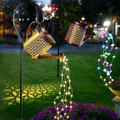 Solar Watering Can Waterfall Light | Waterproof Outdoor Metal Hanging Garden Decor & Fairy Art