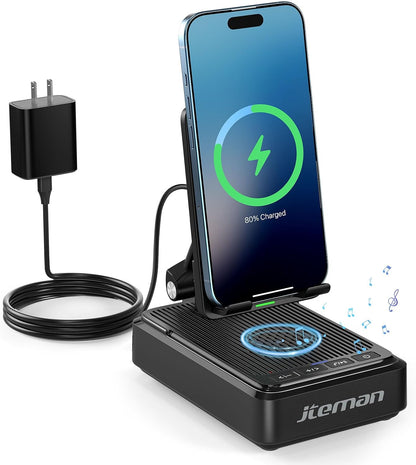 3-in-1 Cell Phone Stand with Bluetooth Speaker & Fast Wireless Charger | Desktop Charging Station