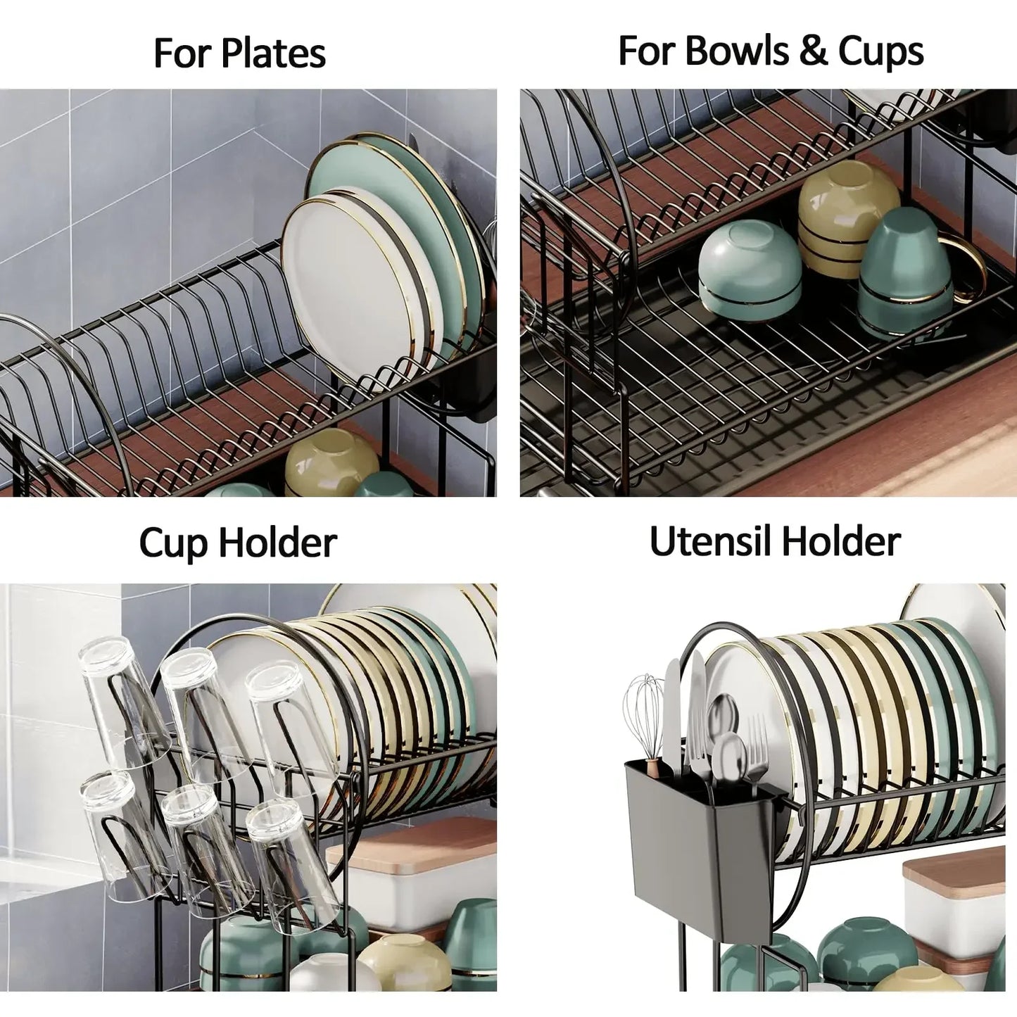 Space-Saving 2-Tier Dish Drying Rack | Rust-Resistant Metal Organizer with Drain Tray