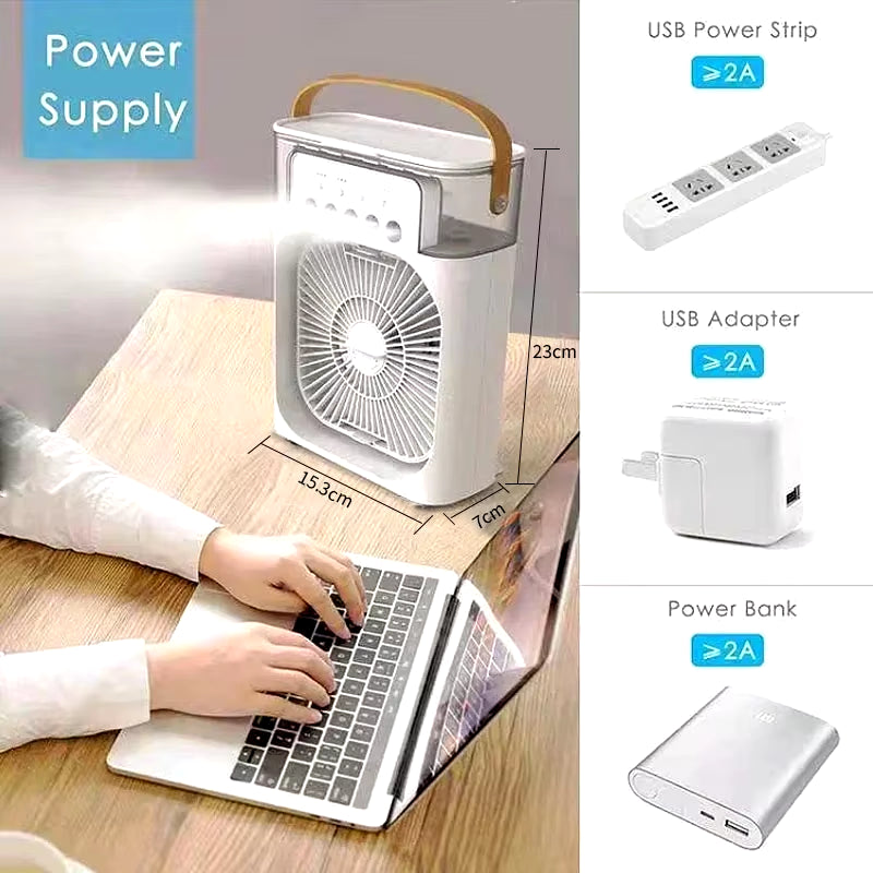 3-in-1 Portable Mini Air Cooler Fan – Personal Air Conditioner, Humidifier & LED Night Light for Home and Office