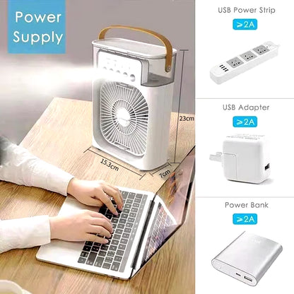 3-in-1 Portable Mini Air Cooler Fan – Personal Air Conditioner, Humidifier & LED Night Light for Home and Office